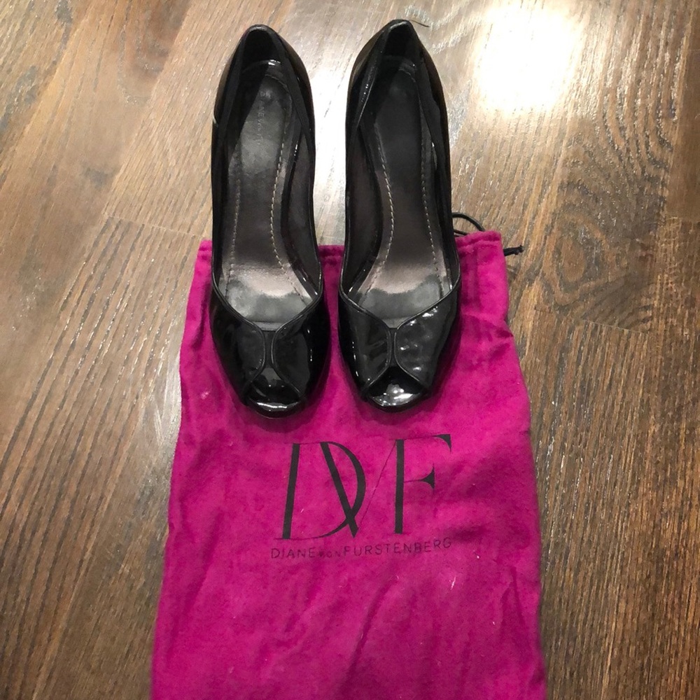 DVF Black Peep Tow Pumps